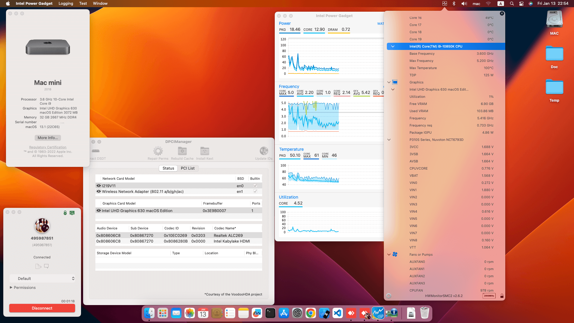 Success Hackintosh macOS Ventura 13.1 Build 22C65 in P310S Series SYVVZ + Intel Core i9 10850K